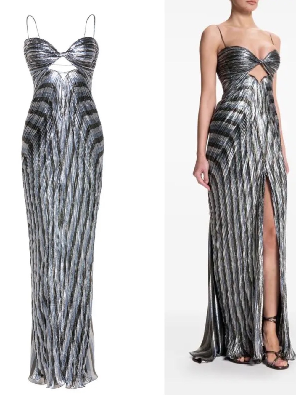 Maria Lucia Hohan Anja Silk Metallic Dress in Silver Black $2,580